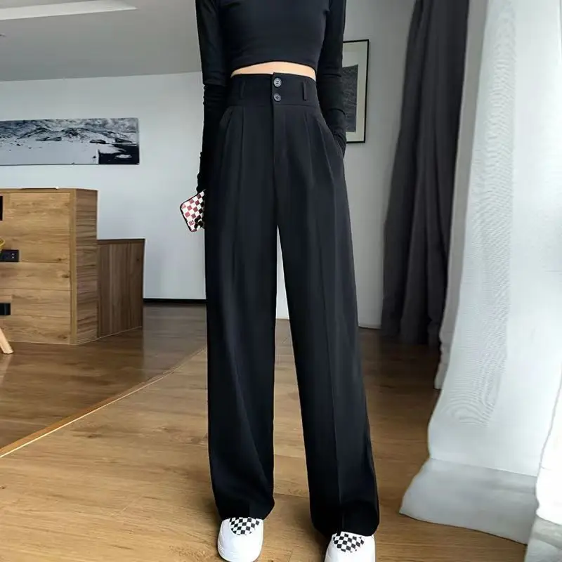 Black suit pants Women's spring and summer new Korean casual straight tube drape loose wide leg pants High waist slim pants
