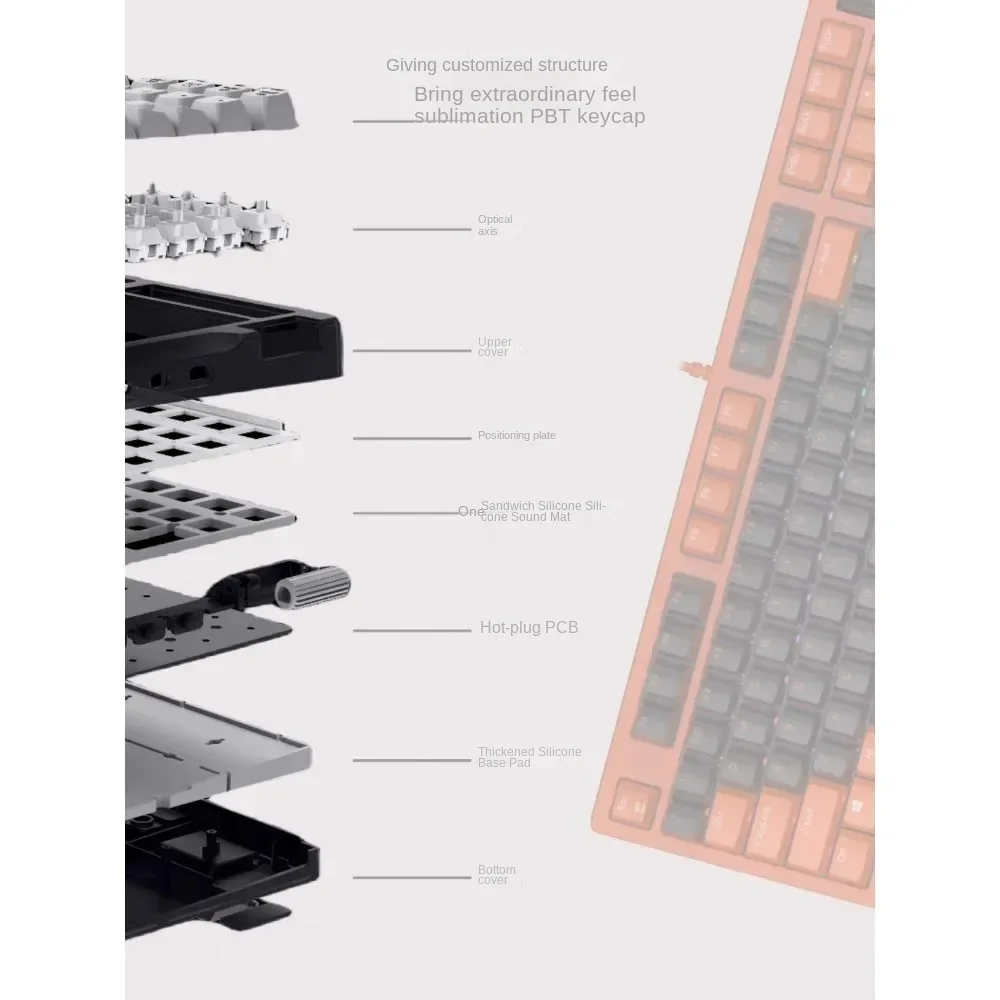 Игровая механическая клавиатура ZIDLI K98 с оптическим валом 98 клавиш без отверстий