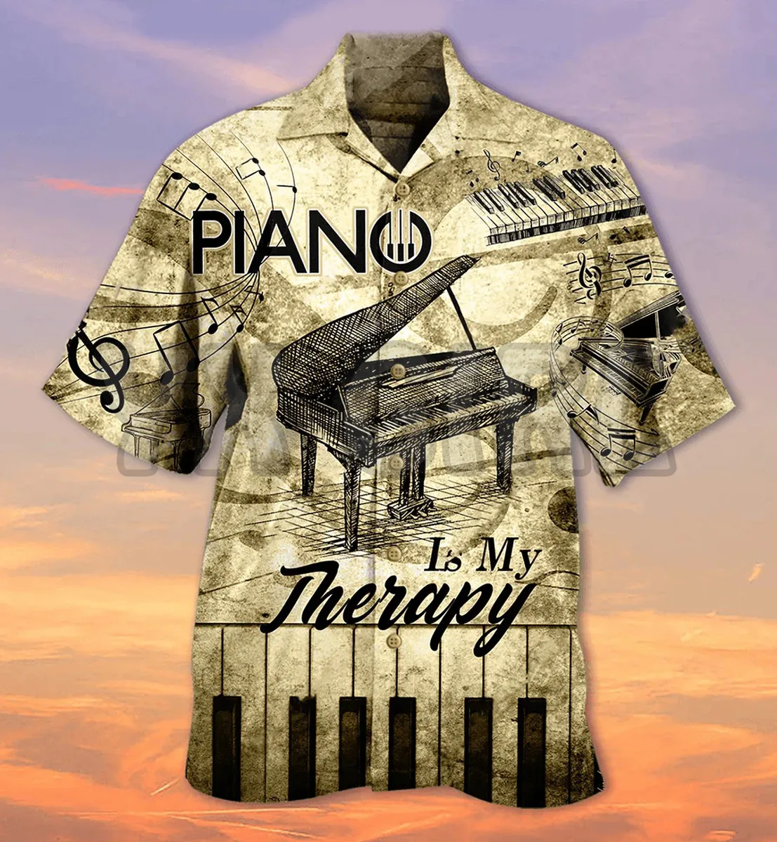 

Summer Shirts Music piano is my therapy 3D All Over Printed Hawaiian Shirt Men's For Women's Harajuku Casual Shirt Unisex