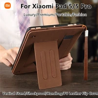 fashion vertical stand cover for xiaomi pad 5 pro luxury pu leather cases for xiaomi tablet 55 pro hand strap shockproof case