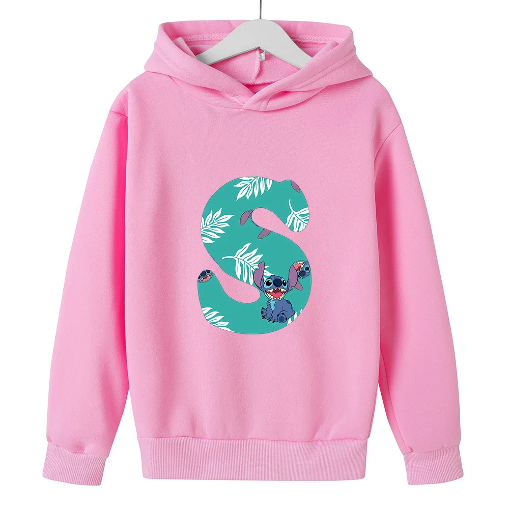 

Children's Hoodies Stitch New Letter A B C... Name Combination Pullover Anime Cartoons Casual Clothes Girls Boys Kid Kawaii Tops