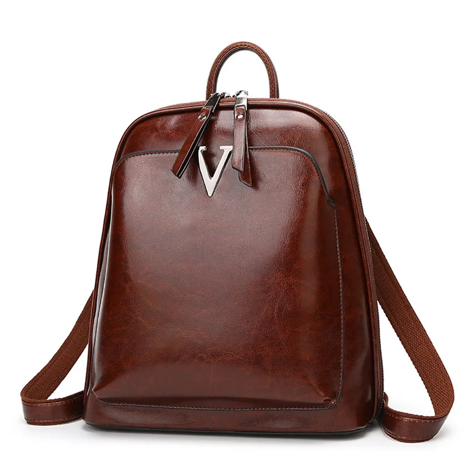 Vintage Oil Wax Leather Backpack Women Designer Genuine Leather Travel Shoulder Bag School Bags For Girls Black Rucksack Mochila