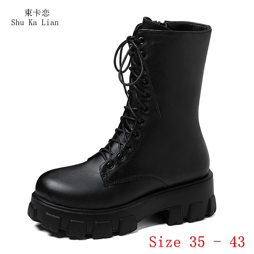 

Женские ботильоны на среднем каблуке, ботинки на плоской платформе, средний каблук 5 см, Размеры 35-43, для весны и осени и зимы