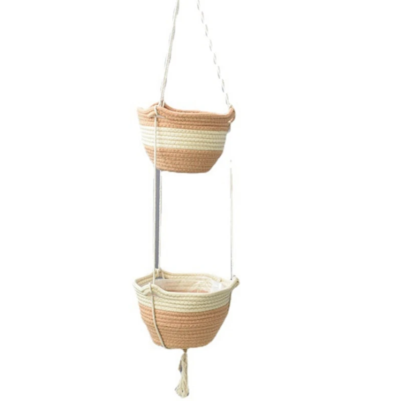 

Double-Layer Hanging Basket Flower Pot Cotton Rope Woven Flower Basket Hanging Pot Cotton And Linen Round Woven Basket