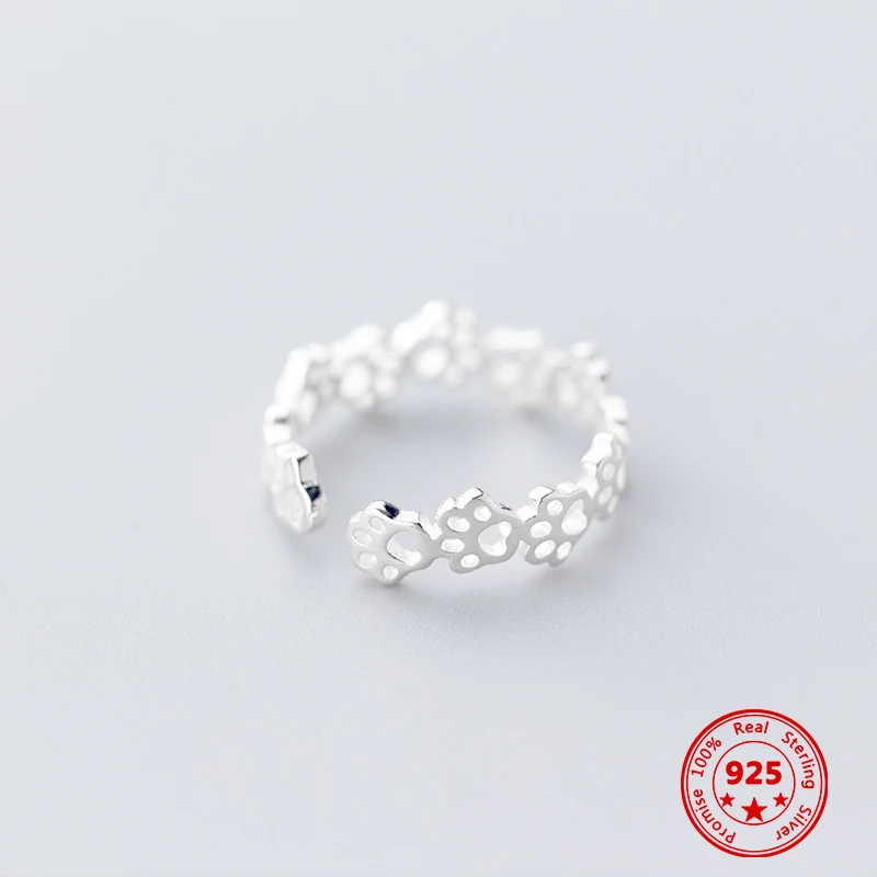 

S925 Silver Ring for Woman Cute Small Fresh Puppy Paw Print Hollow Opening Fashionable Ring Wedding Jewelry New Gift