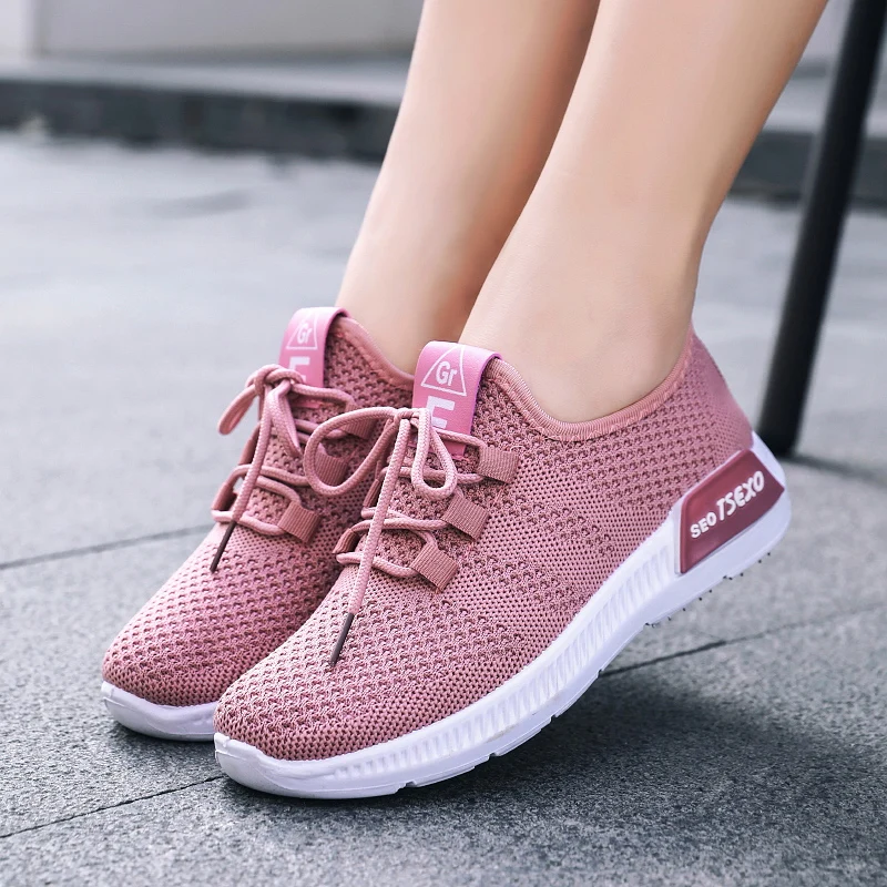 

Women Casual Shoes Breathable Walking Mesh Lace Up Flat Shoes Sneakers Women Tenis Feminino