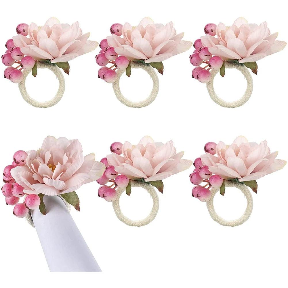 

Flower Napkin Rings 6Pcs, Napkin Rings Holder, Spring Floral Serviette Buckles Holder Table Decorations, A