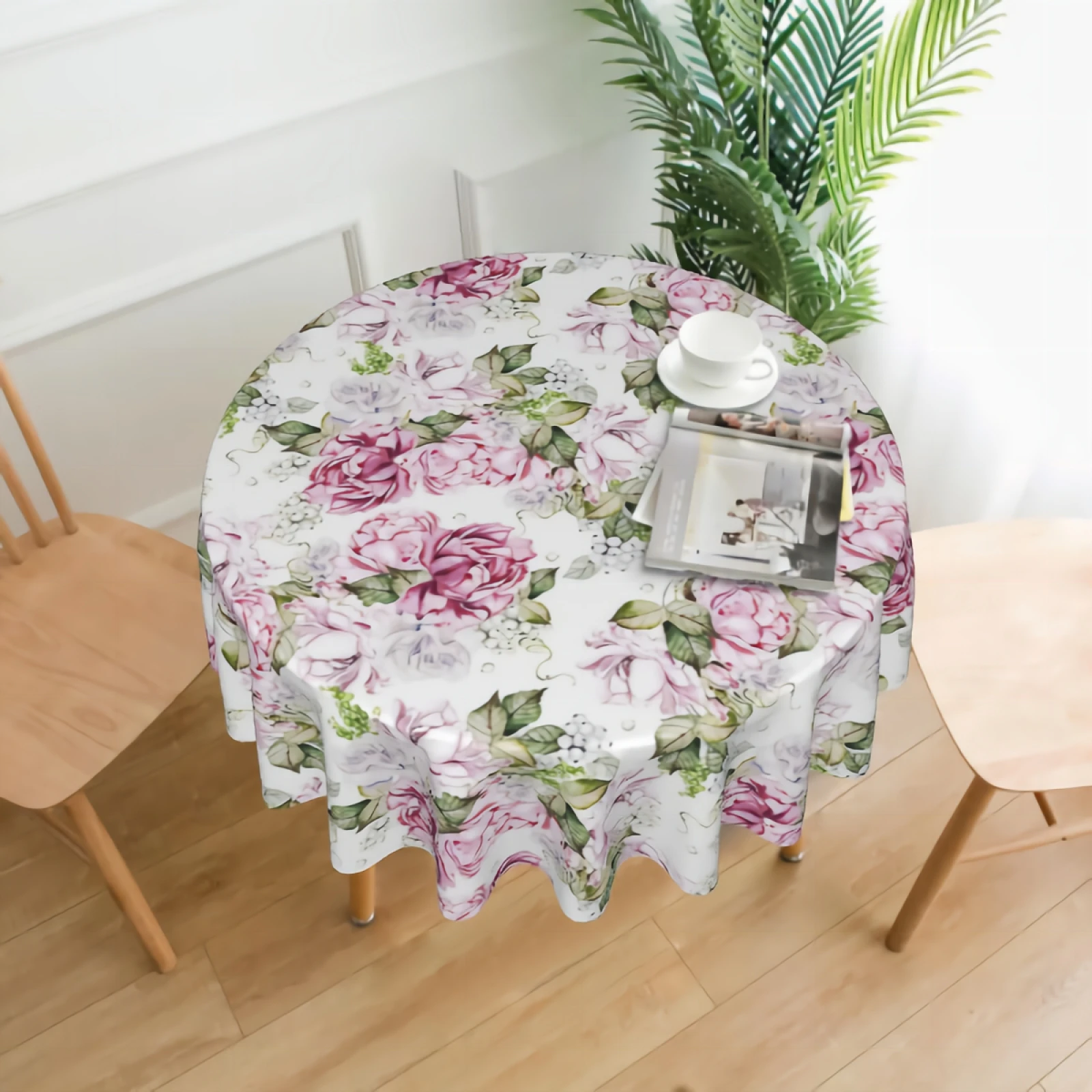

Pink Watercolor Rose Peony Table Cloth with Dust-Proof Wrinkle Resistant Waterproof Decorative Table Cover