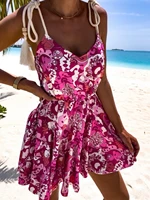 2022 summer floral print dress woman sexy spaghetti strap mini dresses for women mini beach dress