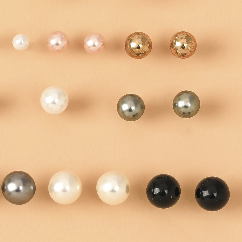 

9Pair/set Simulated Pearl Stud Earrings Set White Black Beige Pearl Earrings for Women Wedding New Fashion Jewelry Gifts