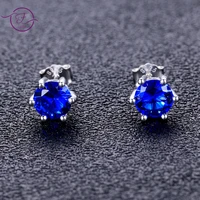 female ear studs silver fine jewelry round aaaaa royal blue zircon wedding engaging party gift