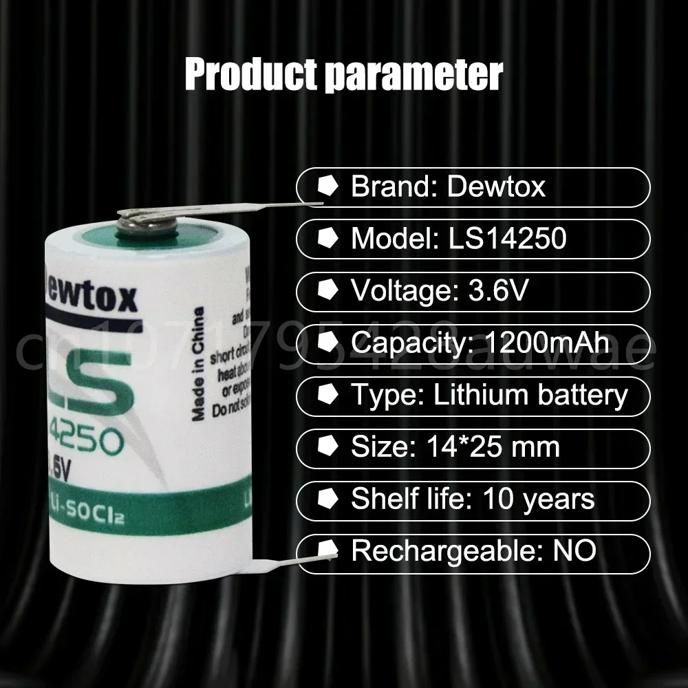 50PCS 3.6V 1200mAh LS14250 14250 Li-Ion Lithium Battery with Pins for PLC CNC Machine Tools Touch Screen Gas Water Meter