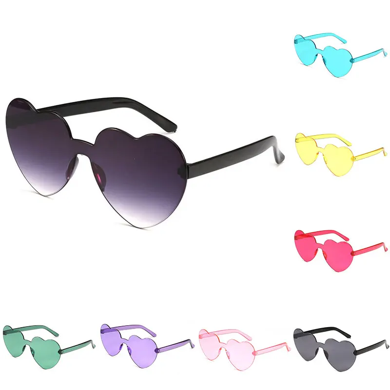 

2021 Love Heart Lens Driving Glasses Women Transparent Plastic One Piece Glasses Style Sunglasses Female Clear Candy Color Lady