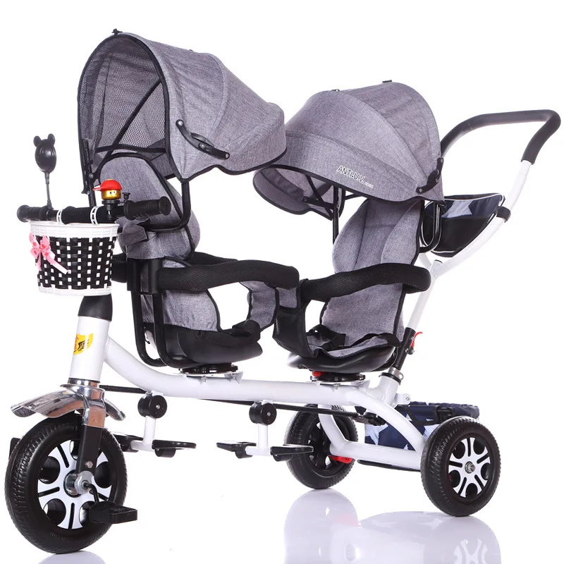 Baby Twin Tricycle Stroller 3 Wheels Double Stroller for Kids Twins Guardrail Seat Baby Toddler Bicycle Car Tricycle Child Pram