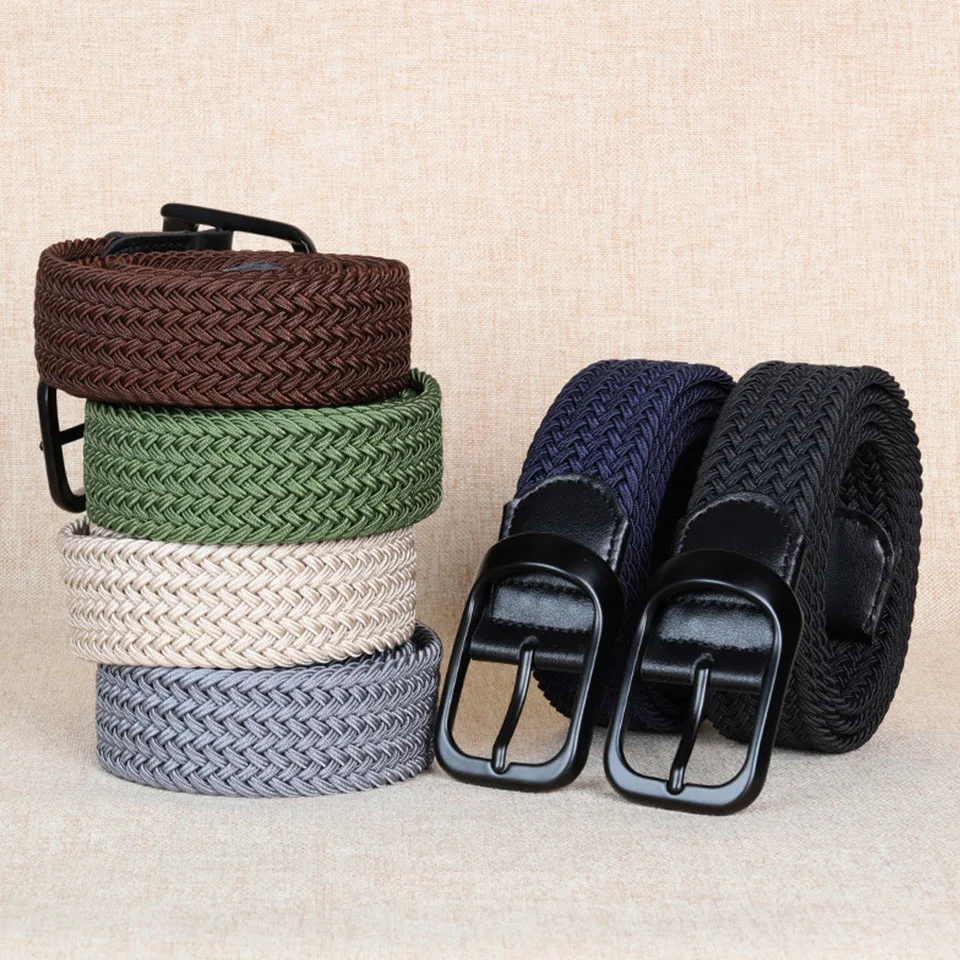 Punch-Free Men And Women's Woven Belt Elastic Elastic Fashion Korean Trend High-Quality Brand Design Golf Sports Belt Black 2177