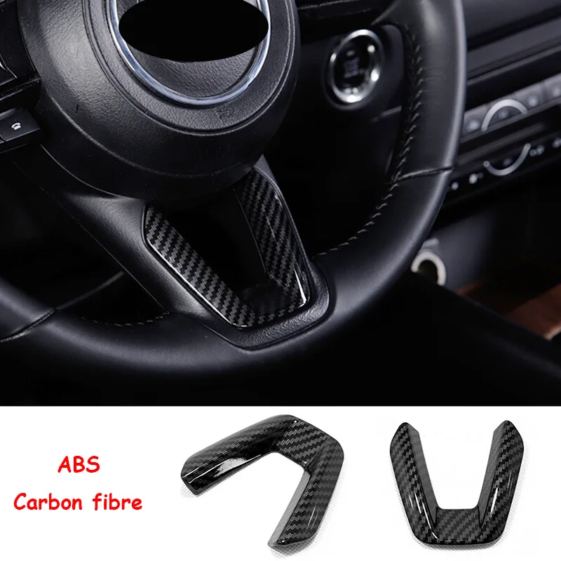 

For MAZDA 3 6 CX-3 CX-5 CX-8 CX-9 2018 2019 ABS Carbon fibre Car Steering wheel Button frame Cover Trim car styling 1pcs
