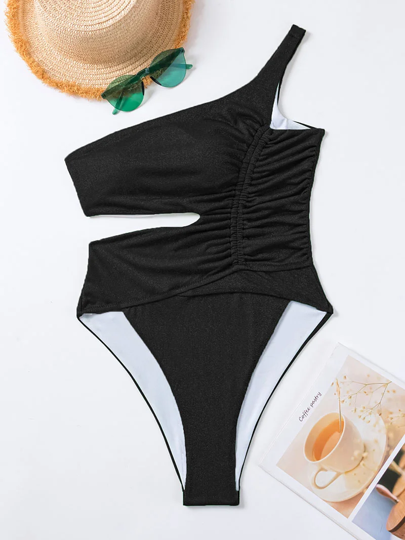 Green Black One Shoulder One Piece Women Swimwear High Waist Summer Beach Bathing Ladies Swimsuit Fashion Beachwear