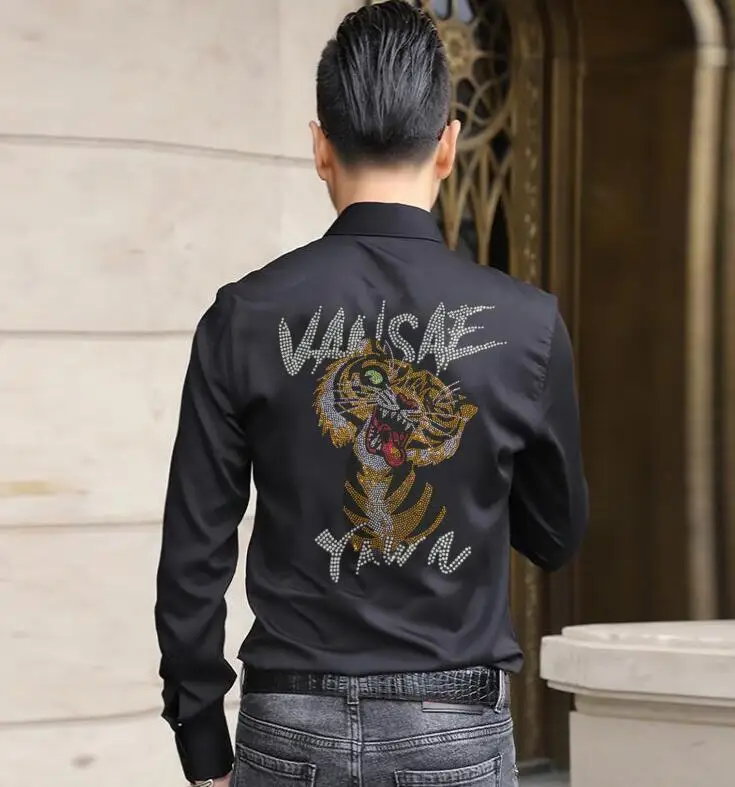 

BORUNKE brand Rhinestone designer shirt Men brand Hip Hop Tops Male drop ship