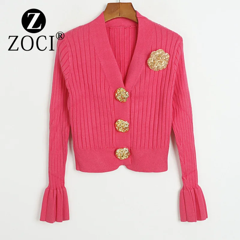 [ZOCI] Легкий роскошный вязаный кардиган топ 2024 осенний предмет расшитая блестками