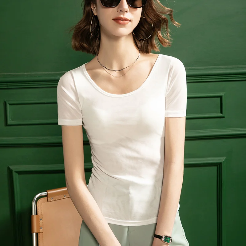 

#5015 летняя Базовая футболка, Женская однотонная облегающая футболка, Женская Сексуальная футболка с круглым вырезом, женские элегантные об...