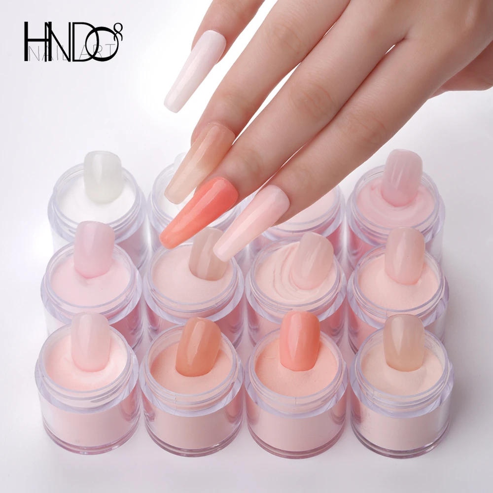 

HNDO 12 Color Nude Pink Clear Dipping Acrylic Powder Nail Art Decoration for Professional Manicure Carving Design Pigment Dust