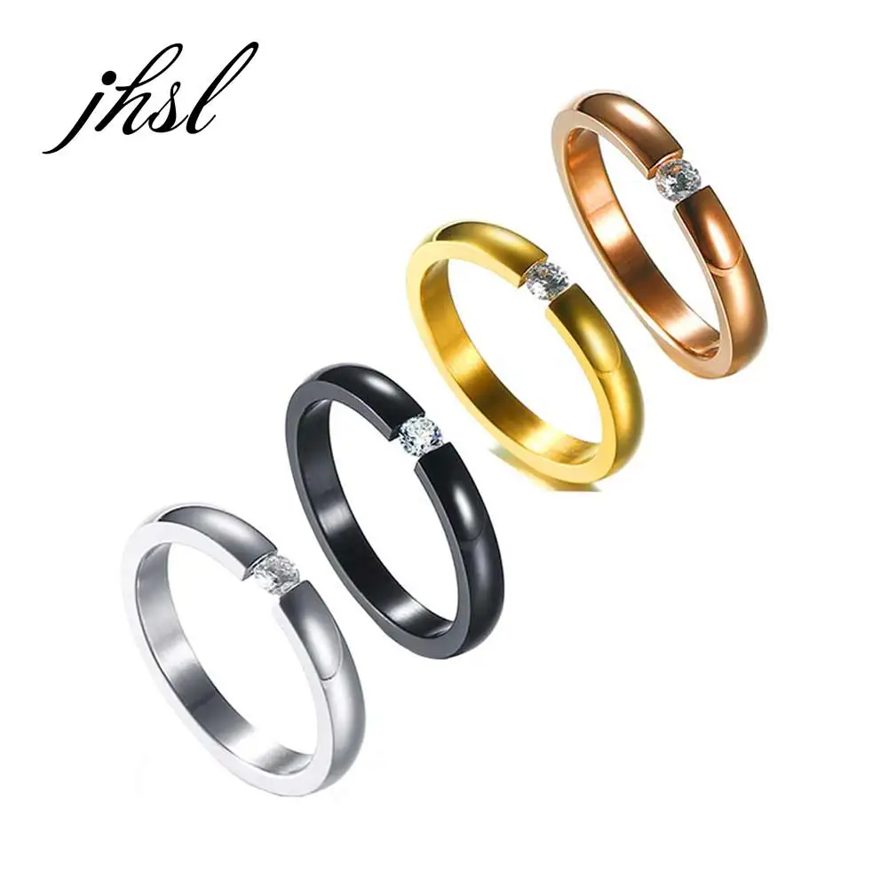 

JHSL Unisex 4mm Luxury Women Rings Cubic Zircon Stone Black Gold Silver Color Large US size 5 6 7 8 9 10 11 12 13
