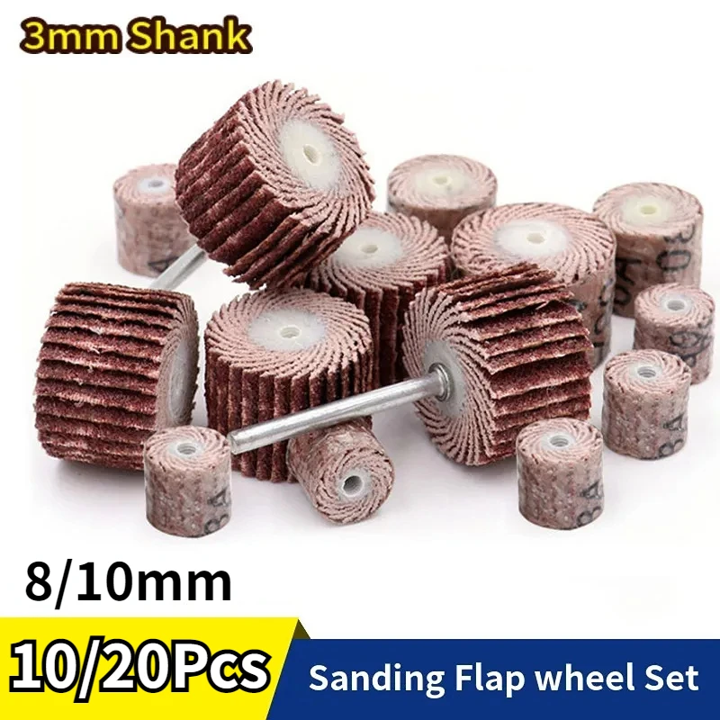 

10/20pcs Sanding Flap Set 3mm Shank Grinding Wheel Head Sander Abrasive Tools Sandpaper Rust Removal for Dremel Rotary Tools