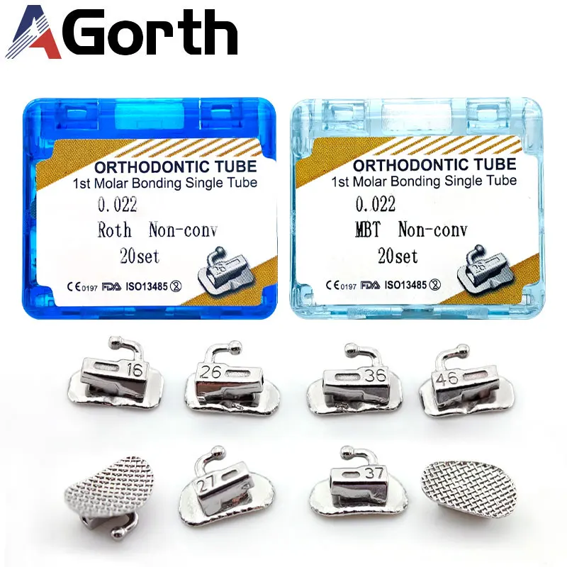 

Dental Orthodontic Buccal Tube Non-Convertible Bonding 1st 2nd Molar 20Sets=80pcs Split Mesh Base Welding Single Tube