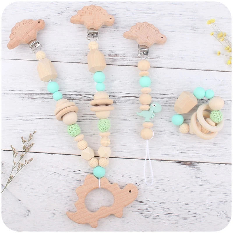 

Cute Cactus Baby Pram Pendant Rattle Pacifier Chain Clip Wooden Beads Bracelet Bed Bell Mobile Rattles Infants Teether Nursing C