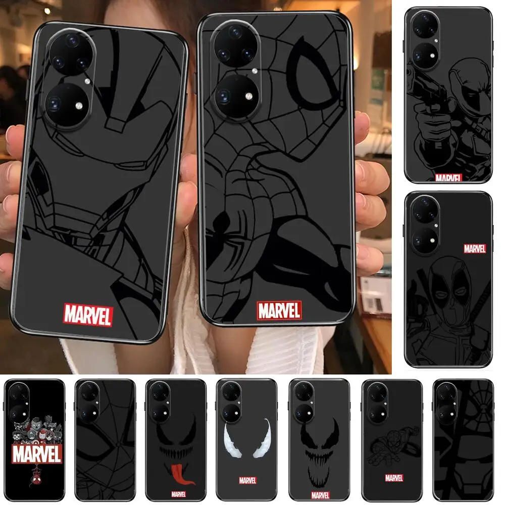 

Marvel Iron Man Spiderman Phone Case For Huawei p50 P40 p30 P20 10 9 8 Lite E Pro Plus Black Etui Coque Painting Hoesjes comic f