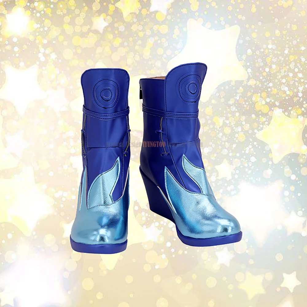 

Descendants 3 Mal Cosplay Boots Wedge Heel Blue Shoes Custom Made