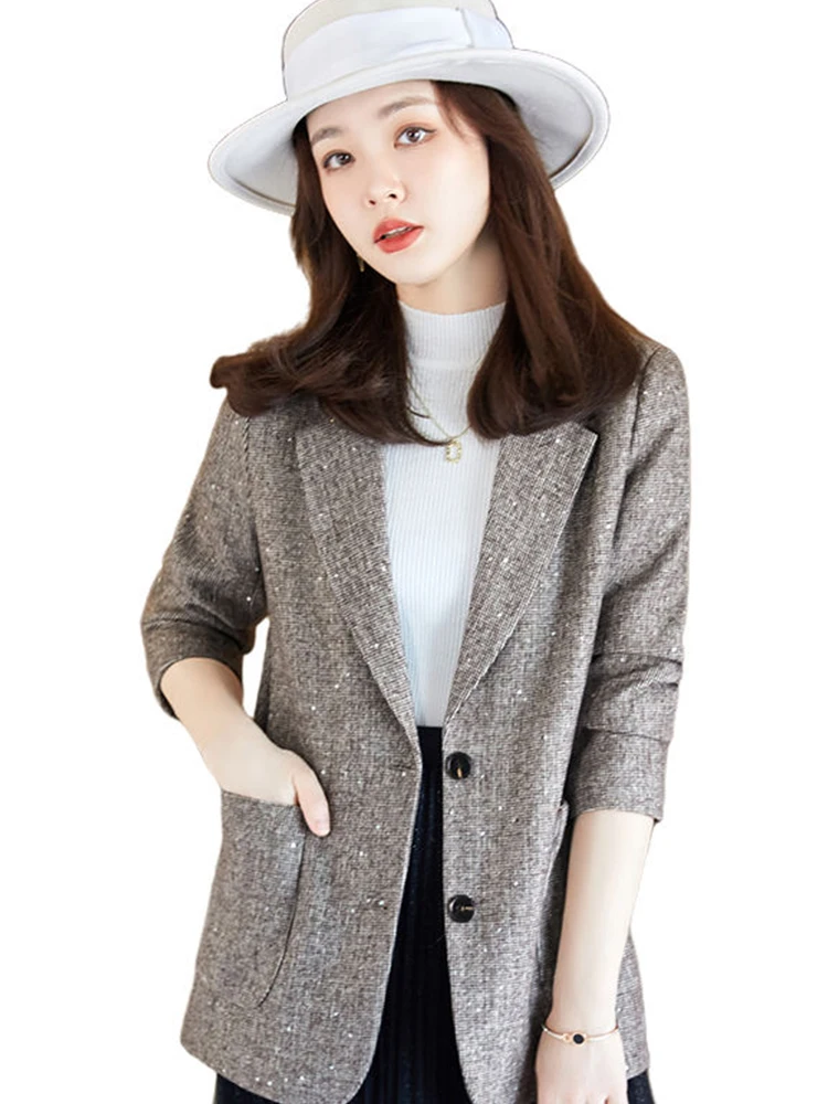 High-quality Casual Coffee Blazer Women's Coats with Pocket for Women Fashion Office lady Outwear Thick Jacket