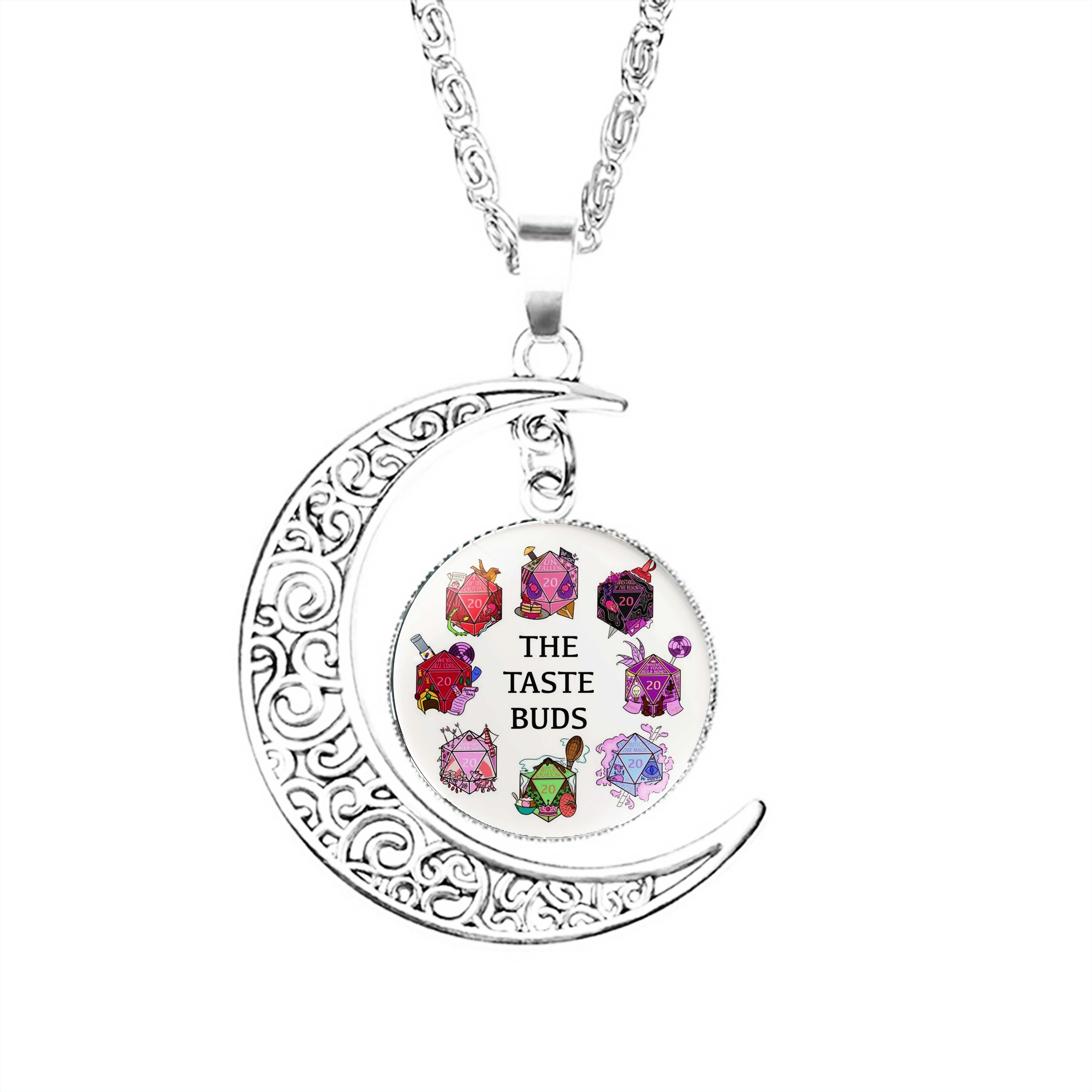 

A Crown Of Candy Dice Set Moon Necklace Lovers Chain Gifts Accessories Party Dome Boy Jewelry Stainless Steel Crescent Charm