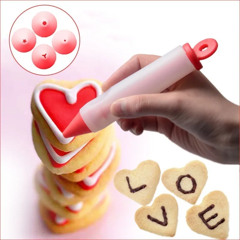 

4Nozzle Cake Decorating Flower Pen Chocolate Cream Jam Squeezed Gun Syringe Pastry Cookie Painting Writing Baking Tool Silicone