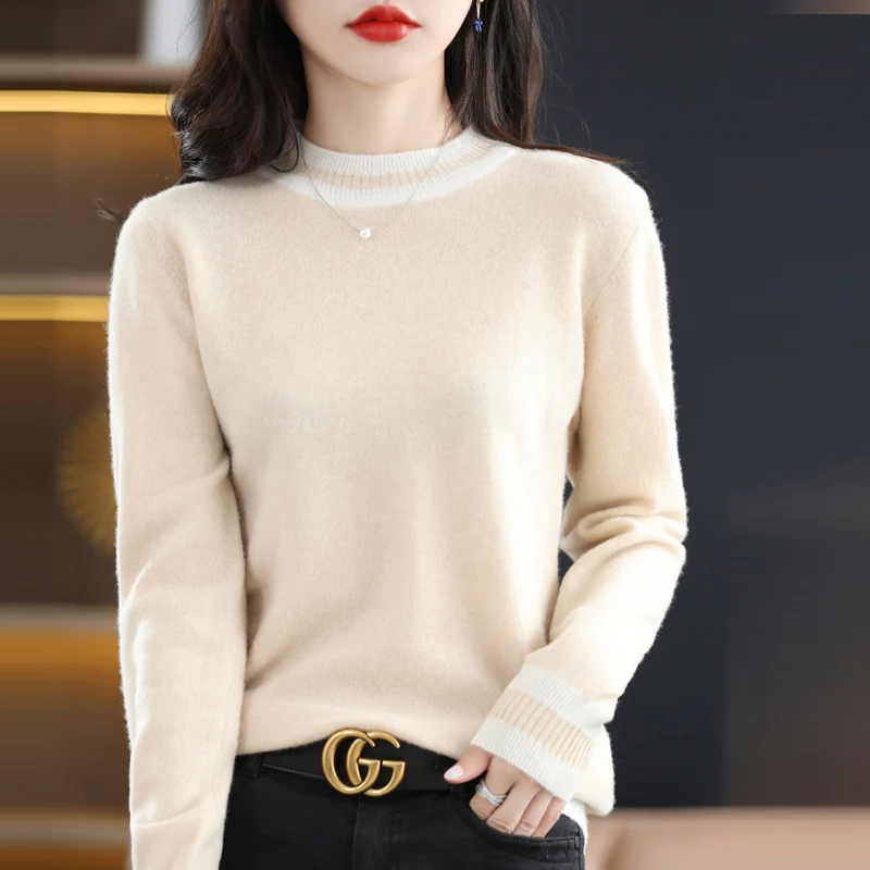 Женский Однотонный свитер классический вязаный пуловер с круглым вырезом и