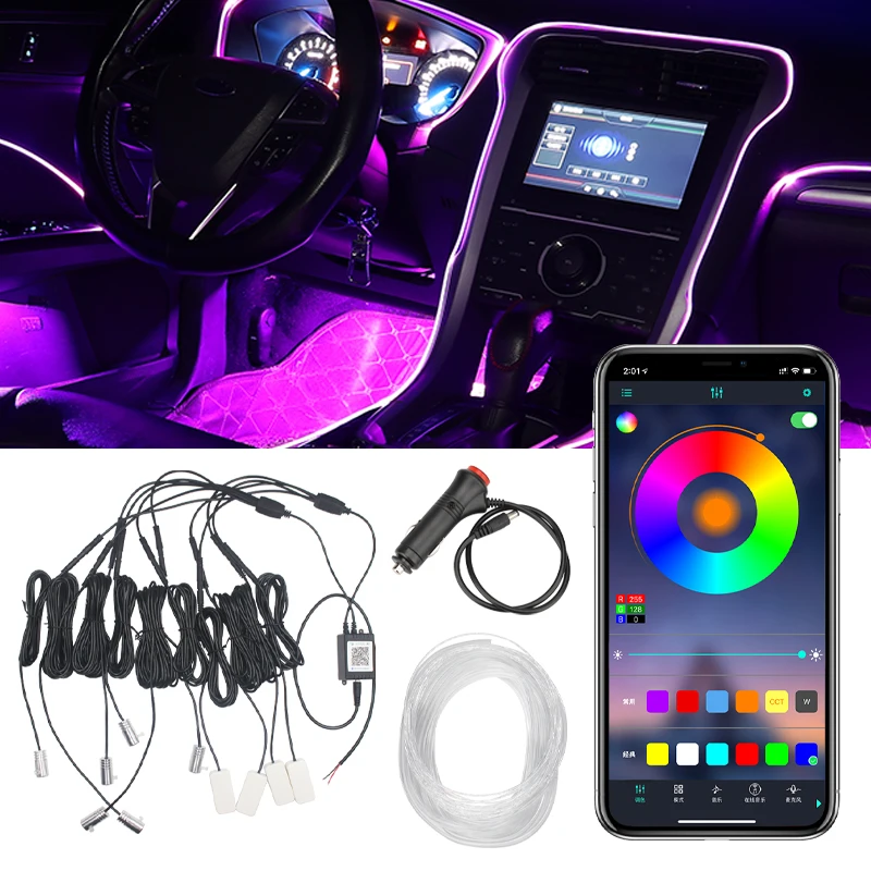 

car products Car Interior Decorative Ambient Light Backlight EL Neon Strip RGB Multiple Modes App Sound Control Auto Atmosphere