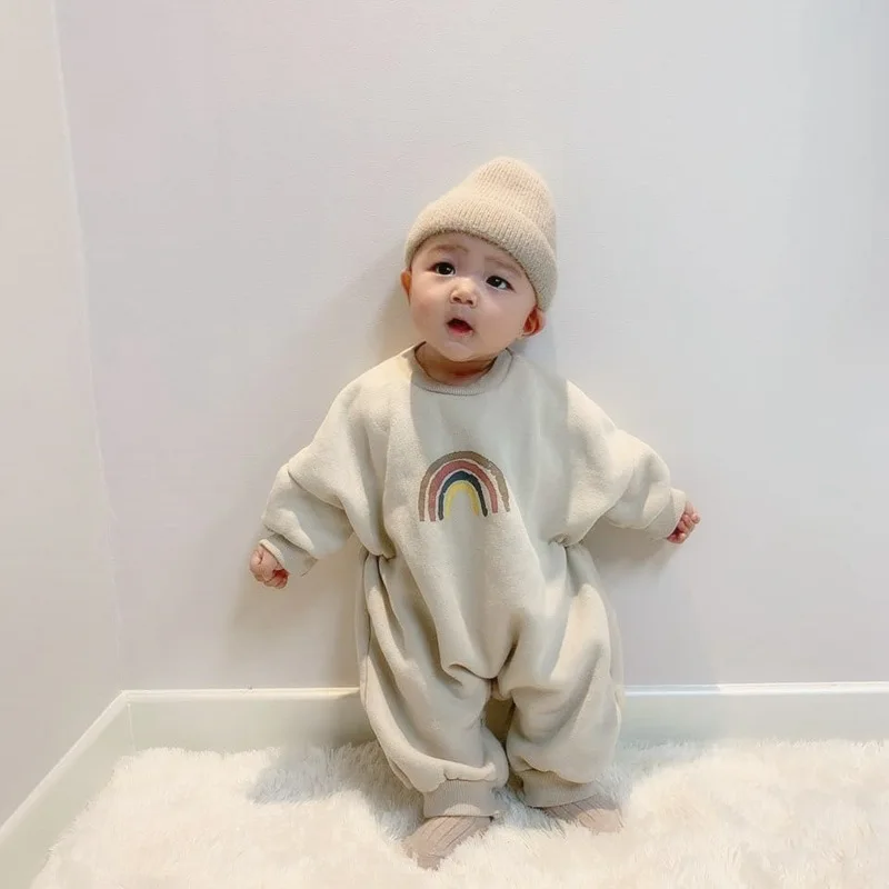 

2023 Spring Newborn Baby Girl Rompers Baby Girl Long Sleeve Print Fleece Warm Rompers Baby Boy Girl Rompers Clothes