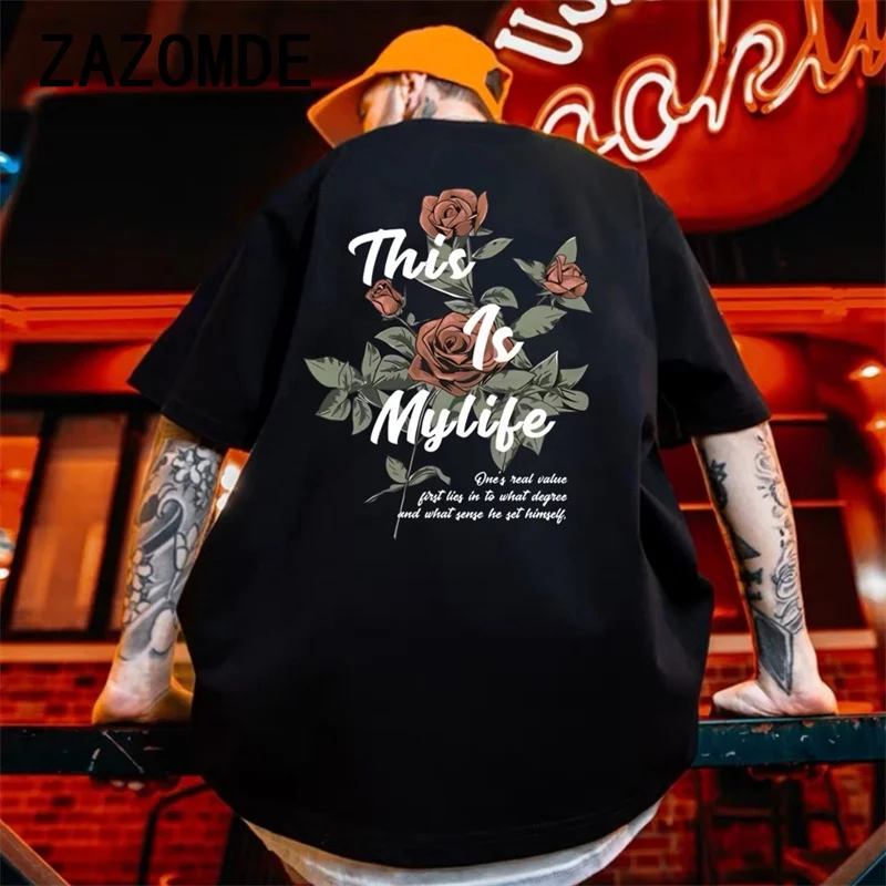 Футболка мужская оверсайз с принтом роз хлопок Готическая тенниска в стиле