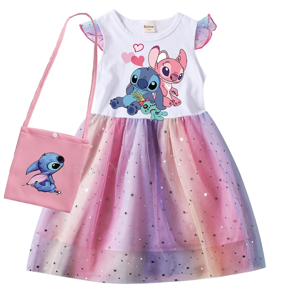 Летняя хлопковая футболка для девочек с рисунком Лило и Ститч лоскутное платье +