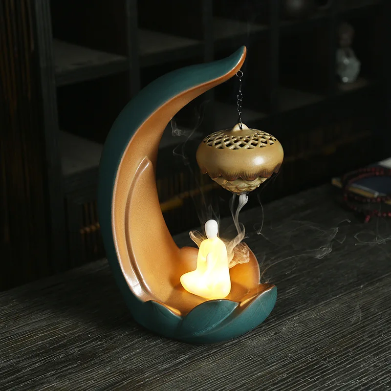 

New Lotus Ball Backflow Incense Burner LED Light Backflow Aromatherapy Furnace Hanging Stove Night Light Home Ornaments