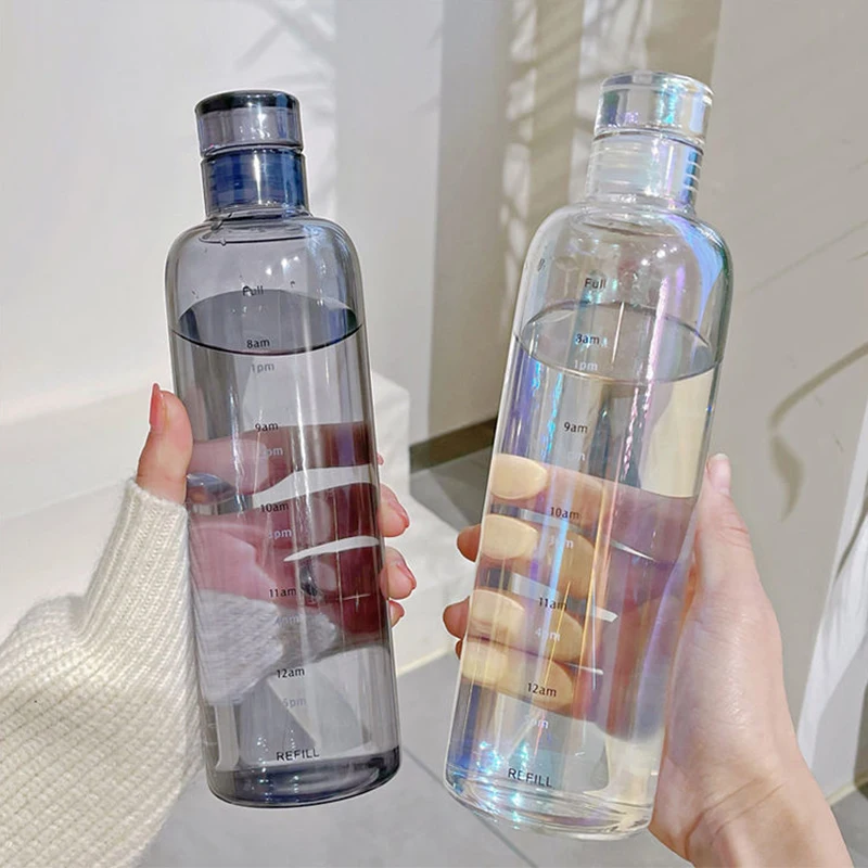 

Travel Leakproof Kettle Simple Transparent Milk Mug Portable Drink Cup Birthday Gift 500/700ml Glass Bottle Time Marker Tumbler