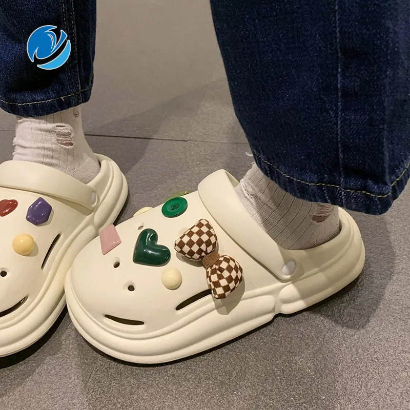 

Сандалии Mo Dou женские на толстой мягкой подошве, домашние тапочки из ЭВА, Нескользящие, «сделай сам», пляжные шлепанцы, дышащие тапочки с закрытым носком