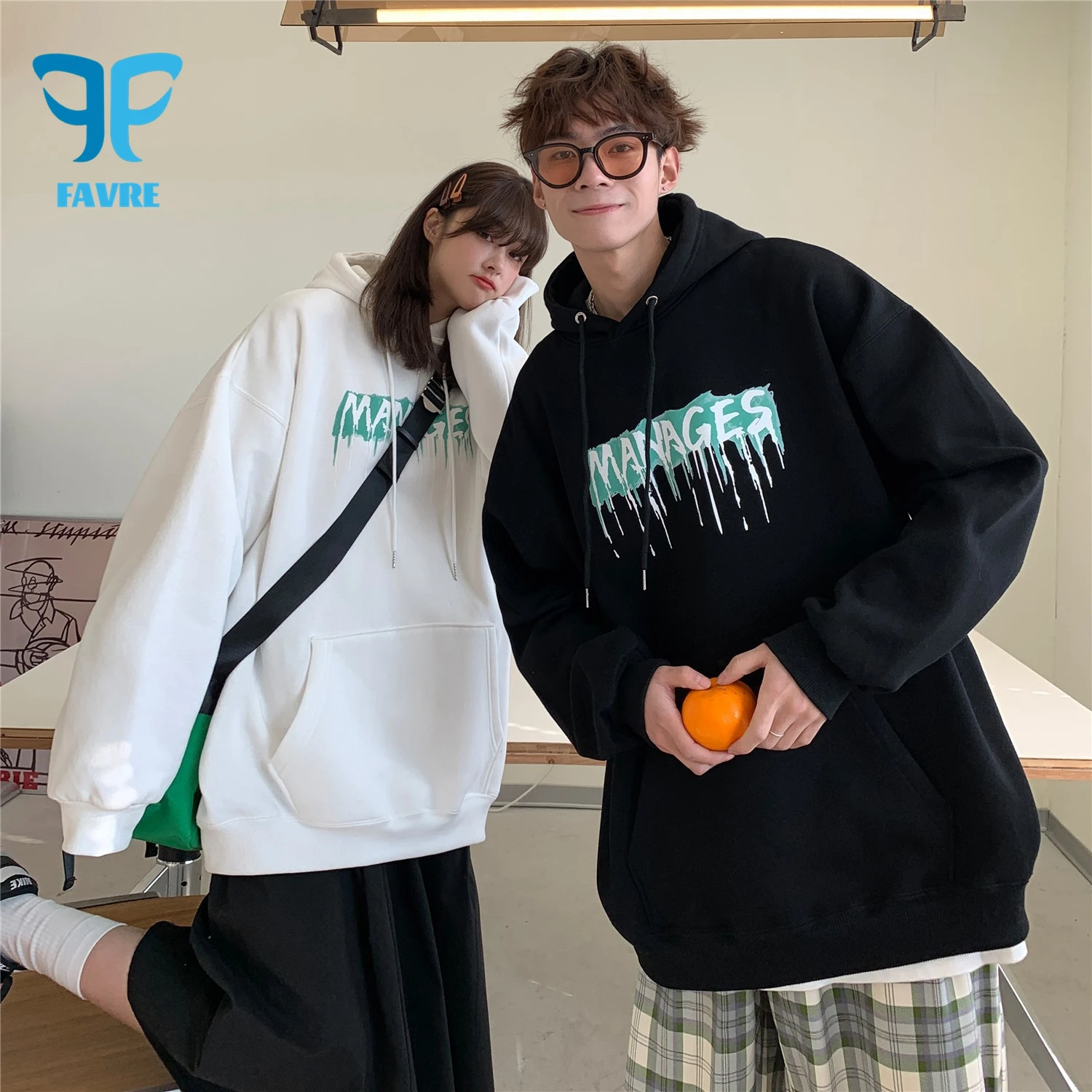 

FAVRE Letter Spray Print Sweatshirts Mens Fashion Pullovers Spring Autumn Hoodies Male Hong Kong Style Streetwear Hip Hop Tops