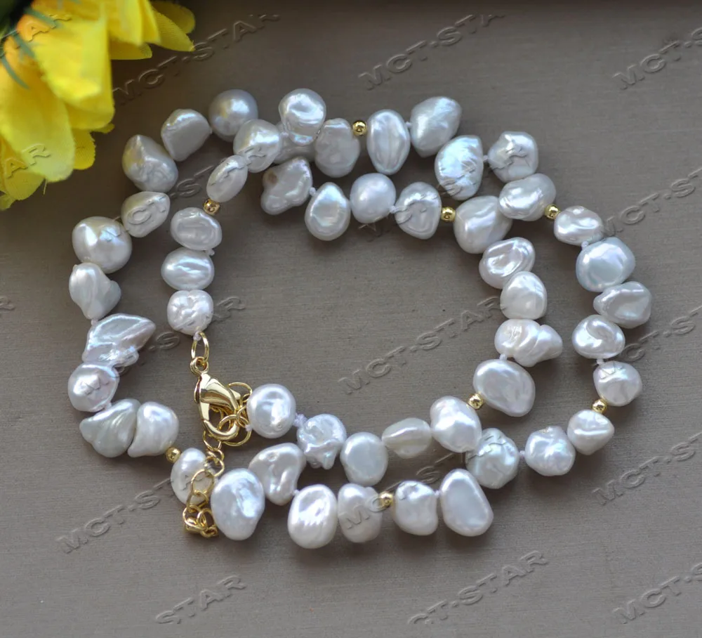 

Жемчужное ожерелье Z12443 19 дюймов 10 мм с белой барочной ламиной Кеши