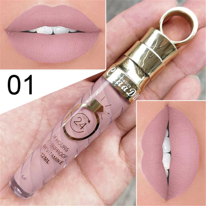 

New!!Make Up Lips Matte Liquid Lipstick Waterproof Long Lasting Sexy Pigment Nude Glitter Style Lip Gloss Beauty Red Lip Tint