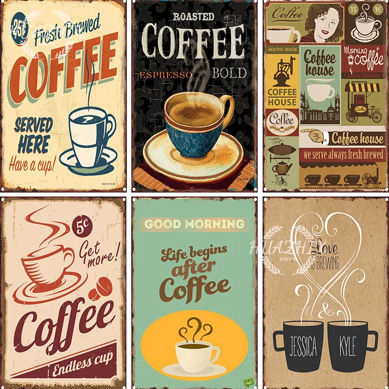 

Vintage Coffee Metal Sign Poster Retro Tin Sign Plaque Iron Painting Art Wall Hanging Decor Home Room Coffee Pub Club Decoration