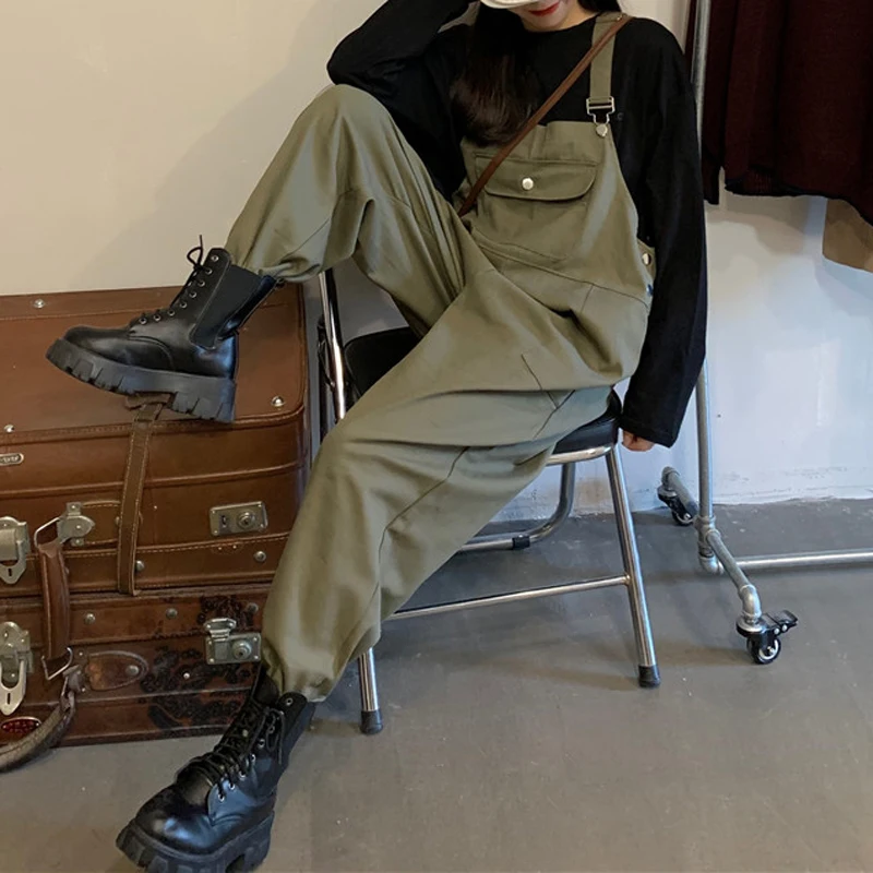 Комбинезон женский с широкими штанинами винтажный Свободный Повседневный