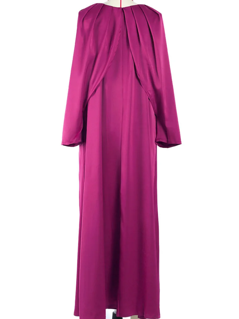 Pleated Party Abaya Women Elegant Satin Fuchsia Evening Dresses Muslim African Long Dresses Islam Turkey Modest Abayas Wedding