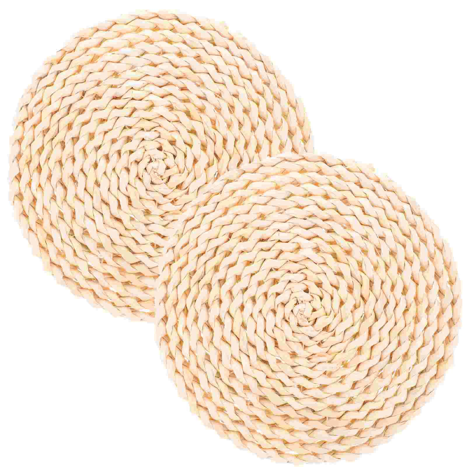 

2 Pcs Hand Decor Woven Cutlery Mat Japanese Decor Round Shape Placemat Desktop Decor Placemats Manual Straw Insulation Placemat
