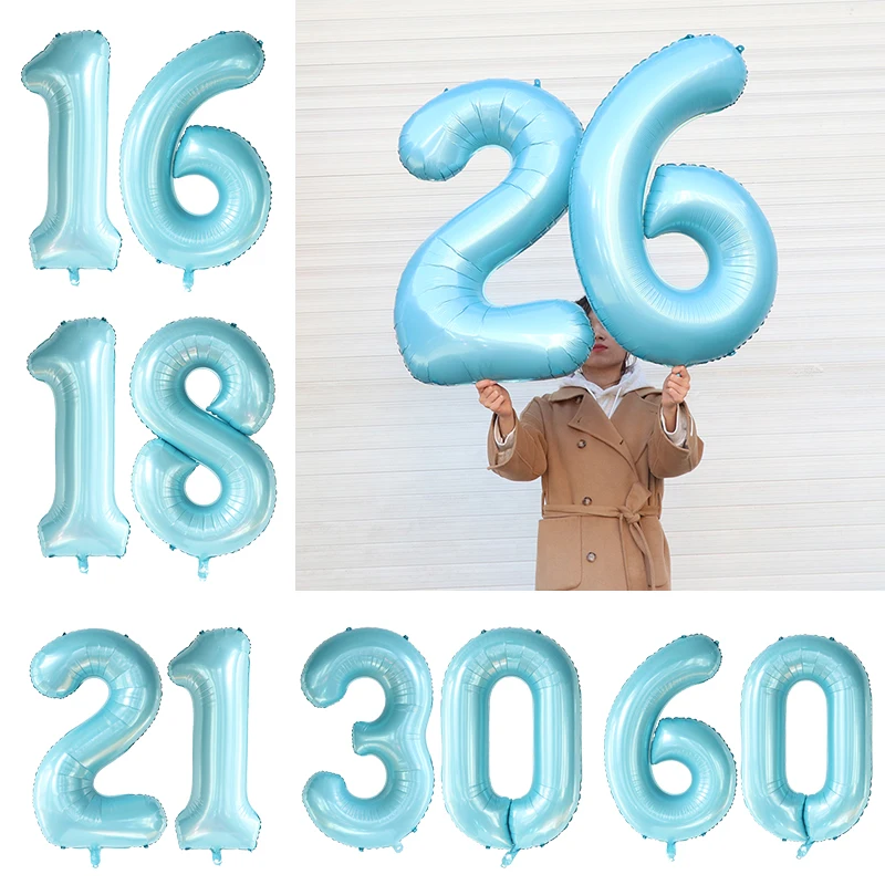 

Воздушные шары, баннер из фольги с надписью и цифрами, 40 дюймов, голубого цвета, для празднования дня рождения, 16, 18, 21, 30, 40, 50, 60, 2 шт.